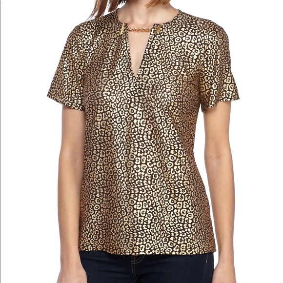 Michael Kors Tops - Michael Kors Chocolate & Gold Chain Neck Top NWT